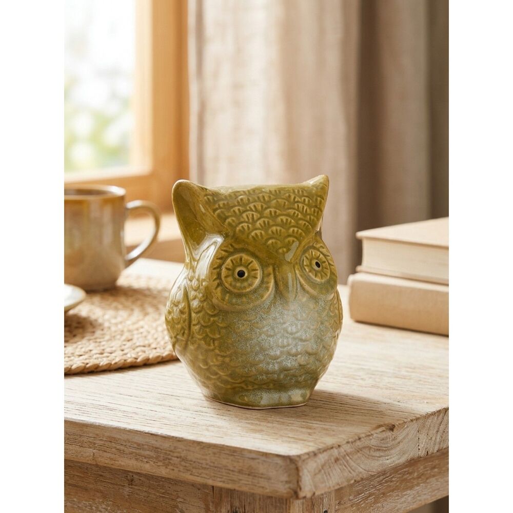 Vintage Avocado Ceramic Owl Figurine